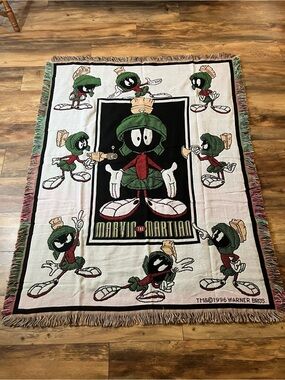 Vintage 1996 Warner Bros. Looney Tunes Marvin the Martian Tapestry Throw Blanket